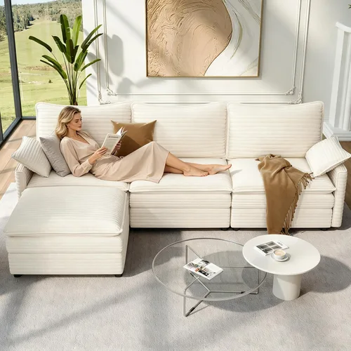 Miniatura 58 de Vesgantti 2 Piece Loveseat & 3 Seater Sofa Set, Modular Cloud Couch, Beige