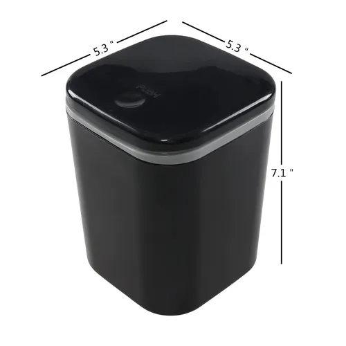 Miniatura 2 de Cubo de basura pequeño de 0.5 galones para encimera, cesta de basura de escritorio pequeña, color negro Mini basurero de escritorio con botón