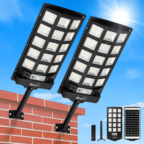 Farolas solares impermeables para exteriores, 60000 lúmenes, luces solares para exteriores del atardecer al amanecer con soporte de luz de metal de