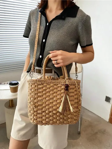 Miniatura 2 de Caistre Handwoven Straw Bag for Women Lightweight Shopping Tote Handbag Purse Boho Bag