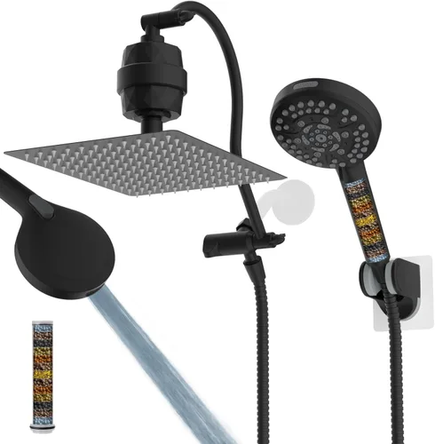 Hibbent All Metal Combo de Cabezal de Ducha de Lluvia de 12 pulgadas con Doble Filtro, Cabezal de Ducha de Mano de Alta Presión con Brazo de Acabado