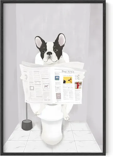 Miniatura 11 de HAUS AND HUES Divertido arte de pared de perro – Bulldog francés en el baño, carteles de animales (marco negro, 12 x 16)
