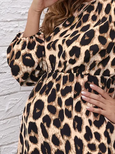 Miniatura 7 de MakeMeChic Camisas de maternidad para mujer, blusa peplum de manga larga con estampado de leopardo