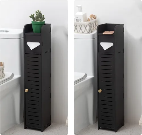 Miniatura 2 de AOJEZOR Gabinete pequeño de almacenamiento para baño: Gabinete para papel higiénico de baño adecuado para rollo pequeño, negro