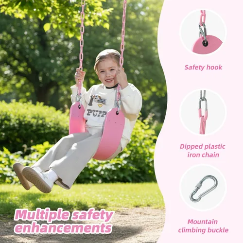 Miniatura 2 de Paquete de 2 columpios rosados resistentes de 66 pulgadas con cadena recubierta de plástico, accesorios de repuesto con ganchos de presión (rosa)