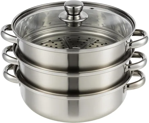 Olla de vapor de acero inoxidable de 3 niveles con tapa, ollas de vapor multiusos para cocinar, juego de vapor de verduras y albóndigas con asas