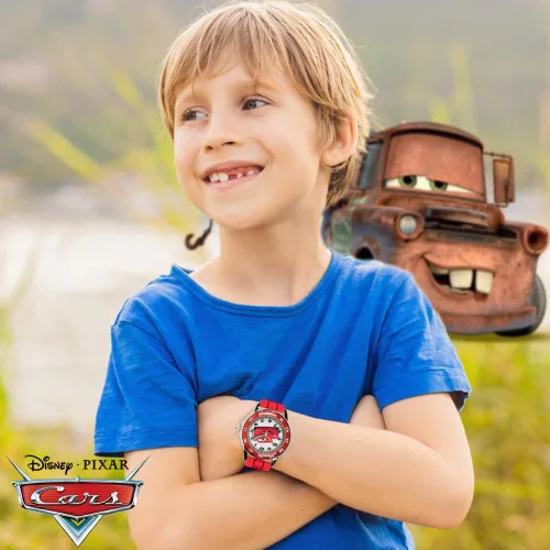 Miniatura 4 de Disney Reloj para enseñar la hora a niños CZ1009 Cars Rayo McQueen Reloj circular con correa de hule roja