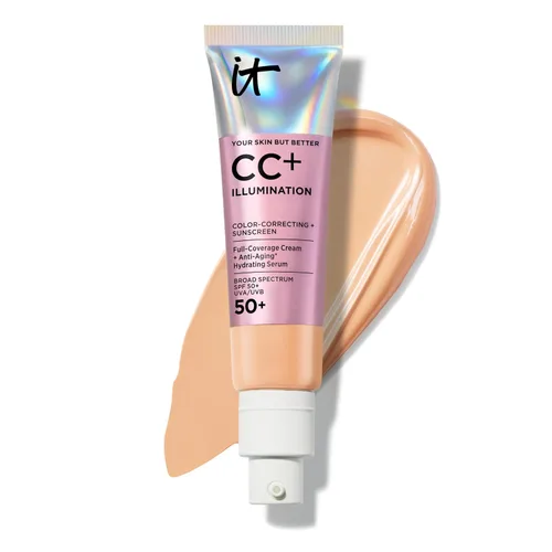 IT COSMETICS Crema CC+ Iluminación (Mediana) - Base Radiante de Cobertura Completa Con SPF 50+, Corrector de Color y Suero Hidratante 05 Medio (tono