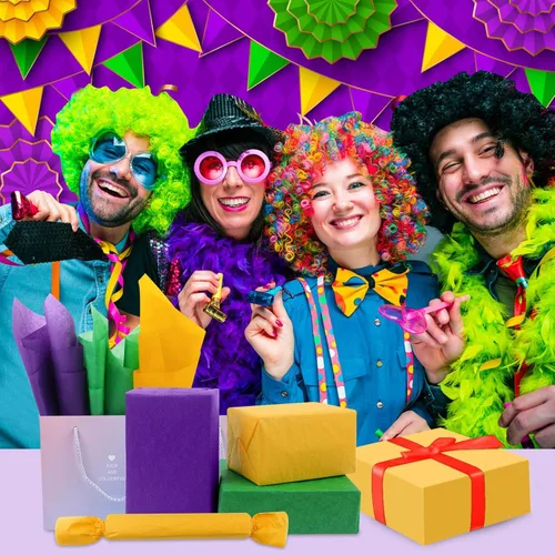 Miniatura 6 de Papel de seda morado, amarillo y verde – Papel de regalo de Mardi Gras, 80 hojas, 14 x 20 pulgadas, a granel, bolsa de regalo, carnaval, mascarada