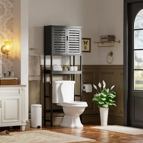 Miniatura 8 de SMIBUY Gabinete de Almacenamiento para Baño sobre el Inodoro, Organizador de Gabinete de 2 Puertas de Bambú, Estante de Inodoro Independiente