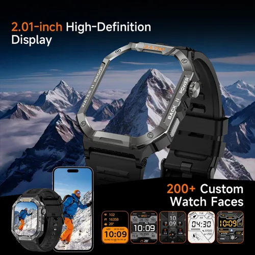 Miniatura 2 de Relojes inteligentes militares para hombres, reloj de fitness, IP68 impermeable 20 días de espera, pantalla de 2.02 pulgadas, reloj táctico