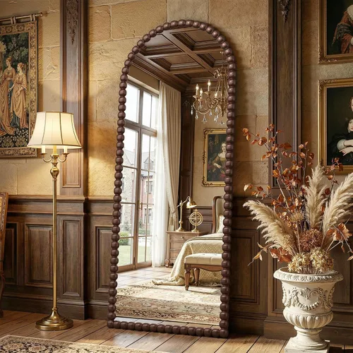 Miniatura 12 de Antok Espejo de Piso, 57"×21" Espejo Vintage de Cuerpo Completo con Cuentas, Espejo de Cuerpo Completo con Soporte, Montado para Colgar