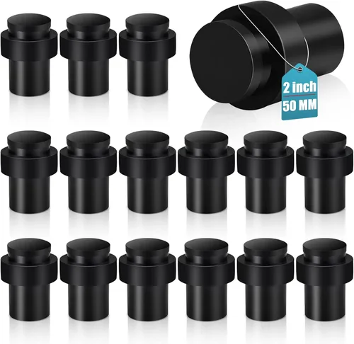 Miniatura 31 de KOLAKO Topes de puerta, topes de puerta de piso, (2 pulgadas) negro mate moderno resistente sólido pequeño cilíndrico parachoques de goma, acero