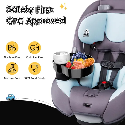 Miniatura 2 de Bandeja de asiento de automóvil para niños, bandeja de viaje con portavasos para niños pequeños, organizador de alimentos para asiento de automóvil