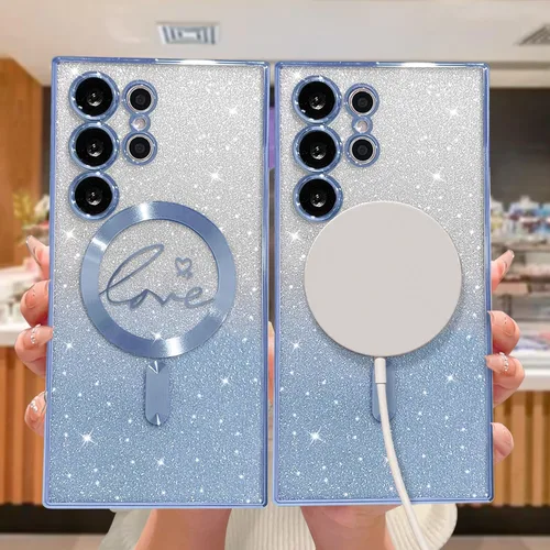 Miniatura 313 de ZONRW - Funda para Samsung Galaxy S22 Ultra magnética, para mujeres y niñas, cubierta trasera suave, lujosa, con corazón de amor, bling, degradado