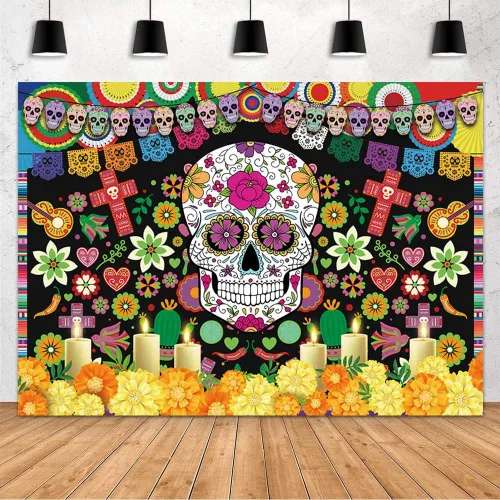 MEHOFOND Telón de fondo del Día de los Muertos para fiesta mexicana, Día de los Muertos, decoración de fiesta de cumpleaños, suministros de