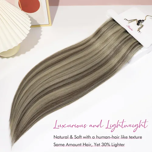 Miniatura 3 de REECHO Extensiones de cabello, 11 piezas de extensiones de cabello con clip de 24 pulgadas de largo, lacio, HE005, extensiones sintéticas naturales