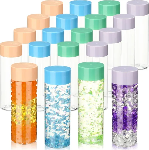 Miniatura 12 de Hoolerry 16 botellas sensoriales de plástico vacías con tapas, botellas de agua sensoriales de plástico transparente reutilizables para Blanco
