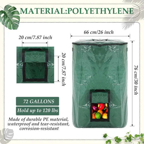 Miniatura 2 de Berlune Paquete de 4 bolsas de basura reutilizables de 72 galones, bolsa de recolección de hojas para jardín, césped, bolsa grande y plegable