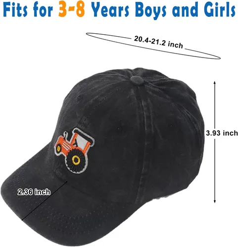 Miniatura 5 de Gorras de béisbol de tractor de granja para niños y niñas, sombrero vintage lavado, ajustable, divertido sombrero para papá para niños pequeños de 3