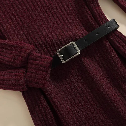Miniatura 4 de GOOCHEER Trajes de bebé niña con cuello alto, vestido de suéter de punto para niños, vestidos de manga larga acanalados sólidos + cinturón ropa