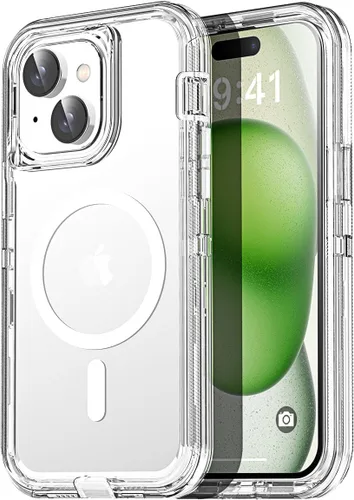 Miniatura 28 de AICase Funda transparente para iPhone 16e/13/iPhone 14, compatible con MagSafe 3 en 1, resistente protección contra caídas, cuerpo completo, a