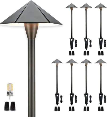 Miniatura 12 de Gardenreet Luces de camino de bajo voltaje de latón, luces LED de camino de paisaje, luces de patio al aire libre impermeables IP65, 12 V con cable