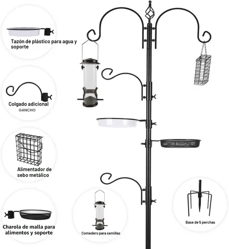Miniatura 8 de ERYTLLY Kit de estación de alimentación de pájaros, poste de comedero de aves silvestres, kit para colgar macetas, colgador múltiple para colgar
