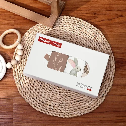 Miniatura 6 de Gllquen Baby Paquete de 4 sábanas de moisés, transpirable y acogedora, sábana bajera elástica para cuna de viaje, patrón floral de moda, sábanas Oso