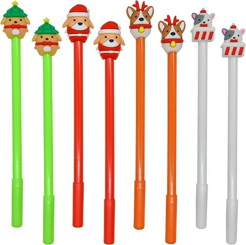 Maydahui 12 bolígrafos de gel de Navidad para perros, lindos bolígrafos de animales 3D, árbol de Navidad, muñeco de nieve, reno, Papá Noel, tinta