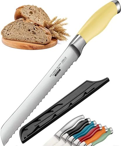 Miniatura 10 de Cuchillo de Pan Dentado Orblue con Borde Ondulado Súper Afilado de Acero Inoxidable Mejorado - Cortador de Pan Ideal para Rebanar Bagels Caseros