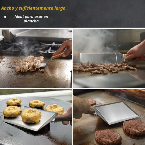 Miniatura 9 de Juego de espátulas de acero inoxidable, juego de espátulas para parrilla con mango de espiga completa y bordes biselados, espátula larga y ancha