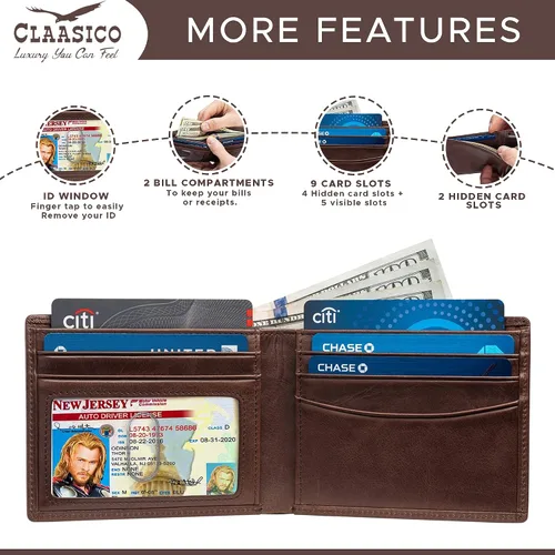 Miniatura 2 de Cartera para hombre billetera RFID delgada de piel auténtica regalo para hombres empaquetado en una elegante caja de regalo