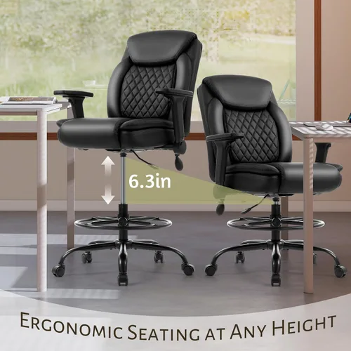 Miniatura 5 de Silla de dibujo, silla alta ejecutiva de oficina con reposabrazos abatibles para escritorio de altura de mostrador, silla de trabajo alta con anillo