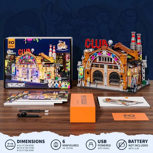 Miniatura 7 de FUNWHOLE Factory House of Music Lighting - Juego de ladrillos de construcción – Street Fusion Music Club City Town Kit de colección modular