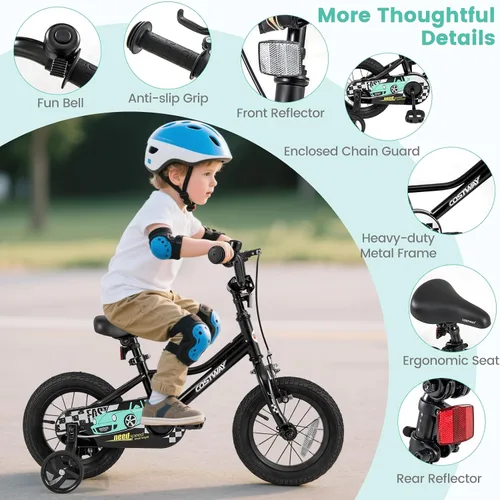 Miniatura 7 de COSTWAY Bicicleta para niños de 12/14/16/18 pulgadas, bicicleta de entrenamiento para niños y niñas con ruedas de entrenamiento extraíbles