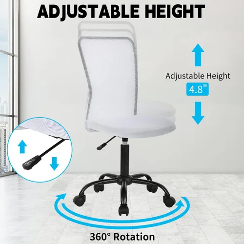 Miniatura 5 de BLKMTY Silla ergonómica blanca moderna, Silla de oficina de malla, sillas de escritorio para computadora sin brazos, altura ajustable, soporte Blanco