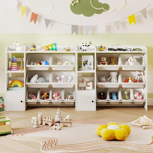 Miniatura 9 de Costzon Organizador de almacenamiento de juguetes para niños con 8 contenedores, estantería de madera para niños pequeños con estantes abiertos