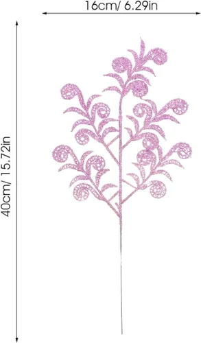 Miniatura 4 de EXCEART 14 piezas de púas de árbol de Navidad con purpurina rizada en aerosol de hojas artificiales, tallo de hojas de Navidad, ramitas para árbol