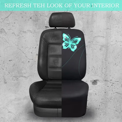 Miniatura 6 de CAR-GRAND Fundas para asientos de coche con mariposas brillantes, juego completo de fundas para asientos de mariposa bonita en menta