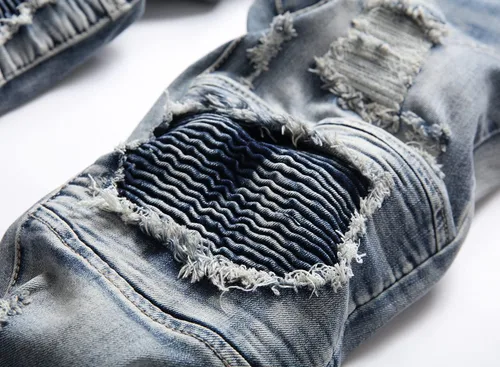 Miniatura 4 de XIMXIMMTIAN Jeans rectos para hombre, estilo motociclista, desgastados, desgastados, desgastados, rectos