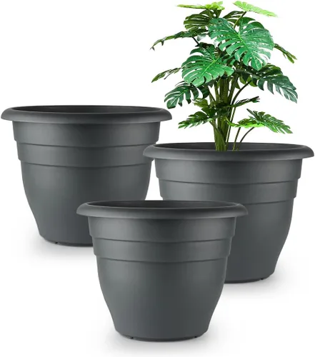 Miniatura 7 de RooTrimmer Juego de 10 macetas de 8 pulgadas con agujeros de drenaje y platillos, macetas para plantas de interior y exterior, macetas de orquídeas
