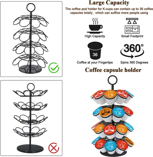 Miniatura 2 de Organizador de carrusel de cápsulas de café compatible con 36 cápsulas de taza Negro