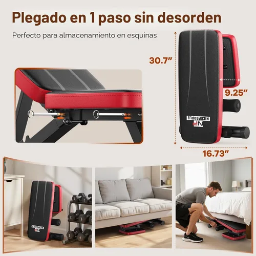 Miniatura 6 de NICEPEOPLE Banco de pesas básico para gimnasio en casa, banco ajustable de 8 respaldos con capacidad de peso de 299 kg para pecho, hombros, brazos