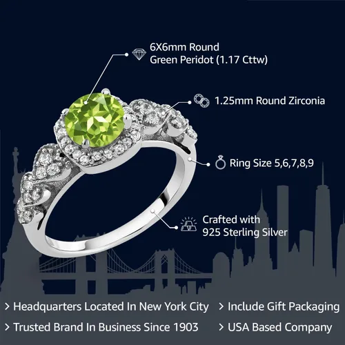 Miniatura 46 de Gem Stone King Anillo de compromiso de aniversario y piedra natal de corte redondo de 0.236 in para mujer, plata de ley 925, anillo de promesa