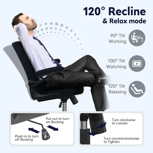 Miniatura 5 de Silla de oficina con ruedas, silla ergonómica para computadora de oficina en casa con reposabrazos abatibles, silla de escritorio ajustable
