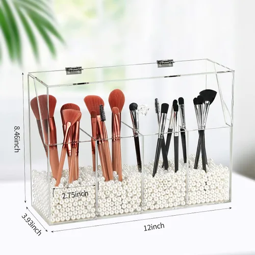 Miniatura 2 de Vevitts Organizador de Maquillaje de Acrílico, Caja de Almacenamiento de Cepillos de Cosméticos Transparente con 4 Soportes para Cepillos