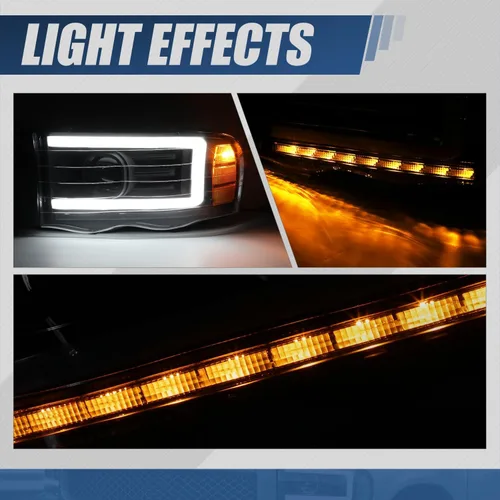 Miniatura 8 de Auto Dynasty Faros LED DRL Compatible con 2002 2003 2004 2005 Dodge Ram 1500 2500 3500, Señal de Giro Secuencial, Faros Proyectores Negros