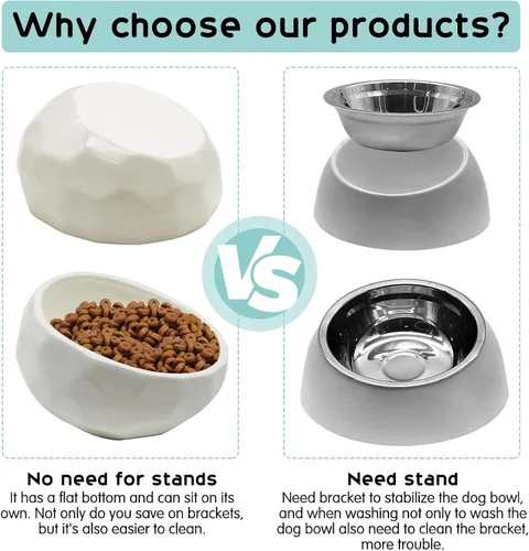 Miniatura 4 de kathson Cuenco inclinado de cerámica para perros inclinado 15° para comida para gatos, cuencos de agua, plato de alimentación cómodo para mascotas