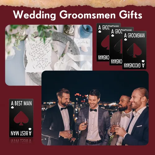 Miniatura 4 de 6 unidades de padrinos de boda abrebotellas padrinos de boda de acero inoxidable tamaño tarjeta de crédito tapa abrebotellas de cerveza, tarjeta